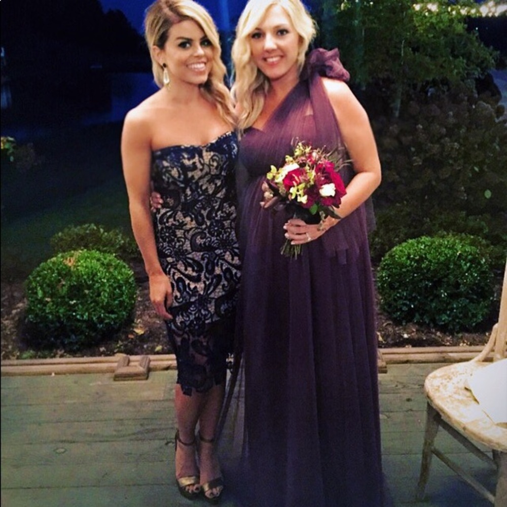 Lace bustier Olivaceous navy knee length dress